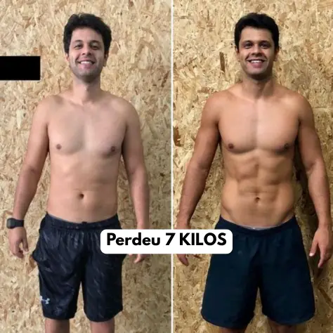 Comparação antes e depois de Lucas, 32 anos